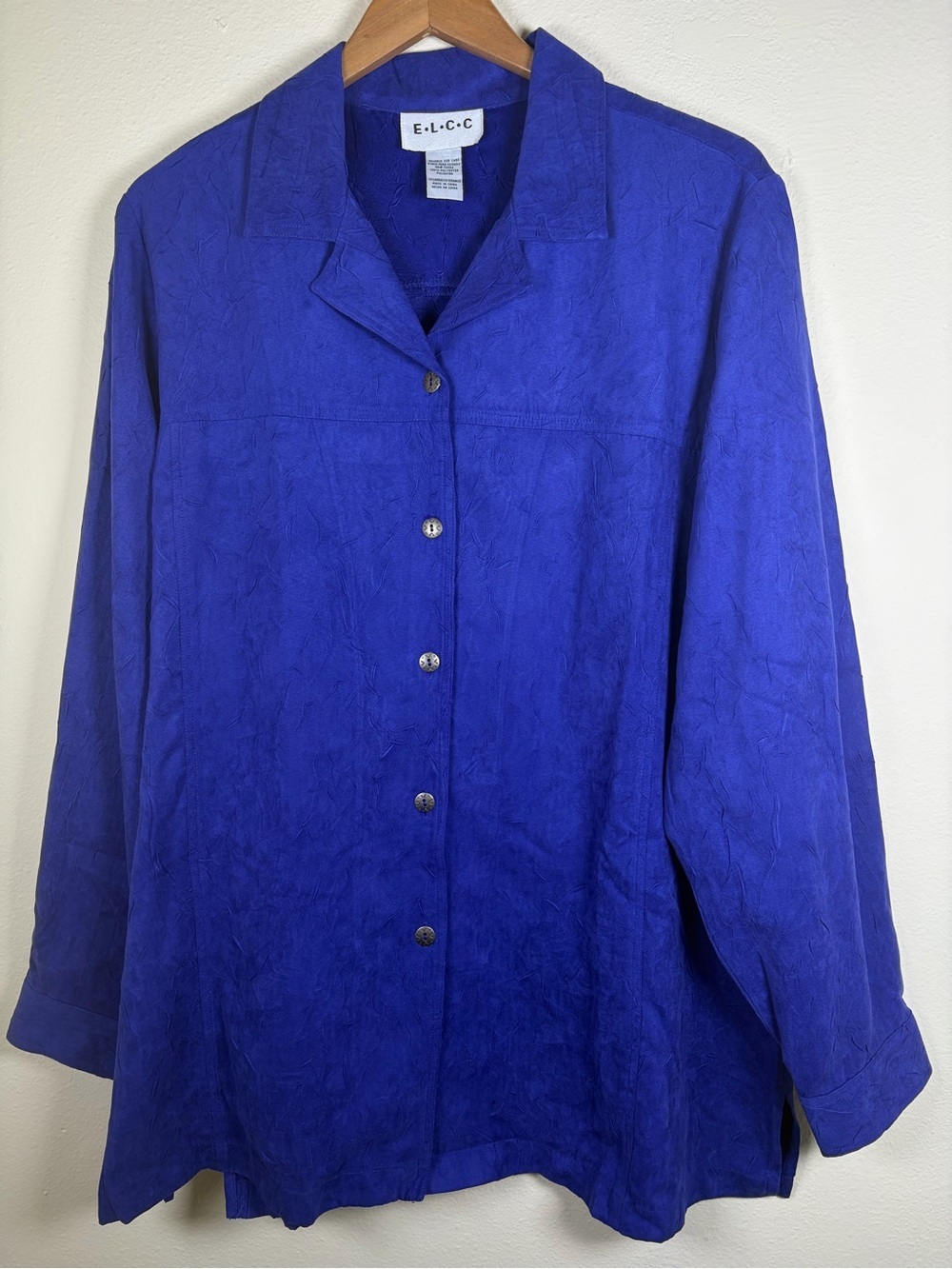 ELCC Royal Blue Textured Button Front Blouse Top 1X Career Office Plus